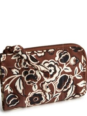 ￼Vera Bradley Women's Nylon Zip Card Pouch Bubbly Flowers Brn/Blk/White NWT SO